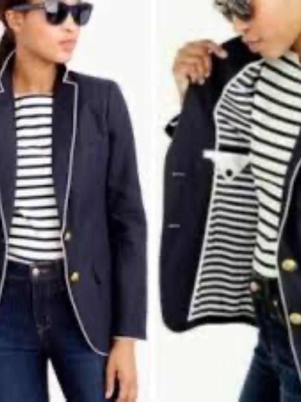 J.CREW Linen Blazer White Trim Gold Buttons Classic Navy Blue 10 Preppy